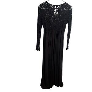 Maternity Gown Maxi Dress Long Sleeve Black Lace